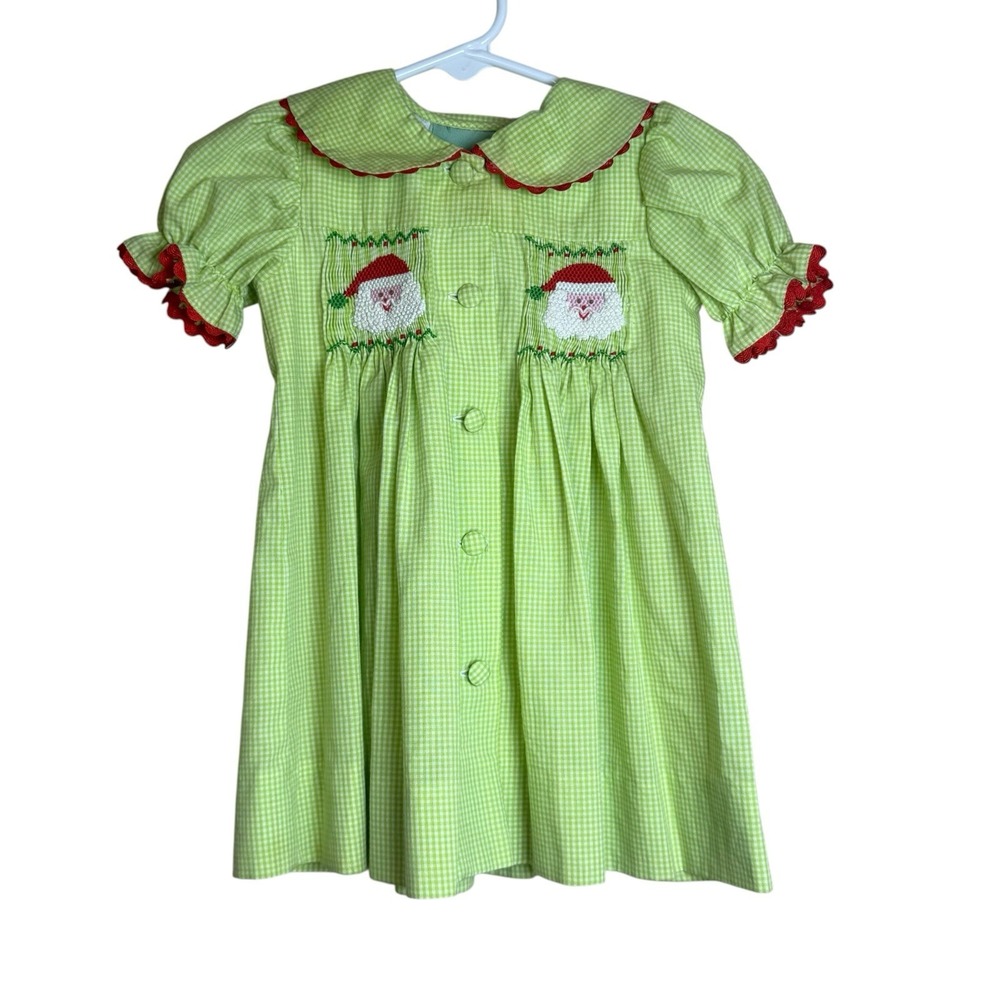 Sage & Lilly Baby Girl 6-9M Smocked Green Plaid Santa Dress Christmas Holiday